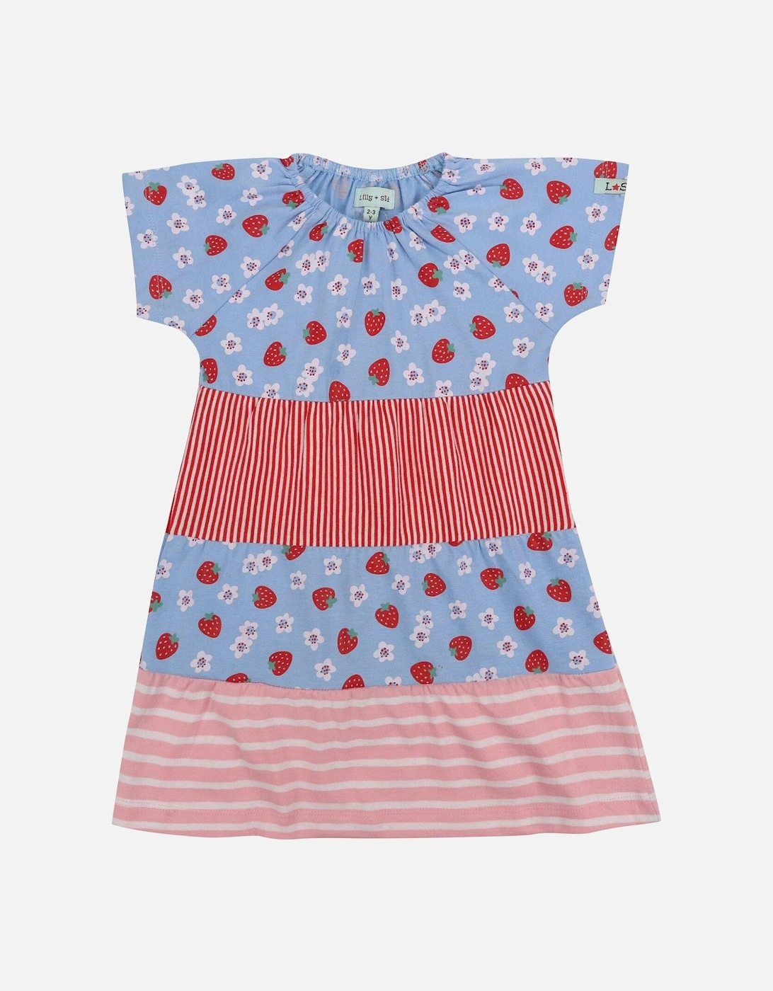 Girls Strawberry & Red Stripe Tier Dress - Pink, 2 of 1