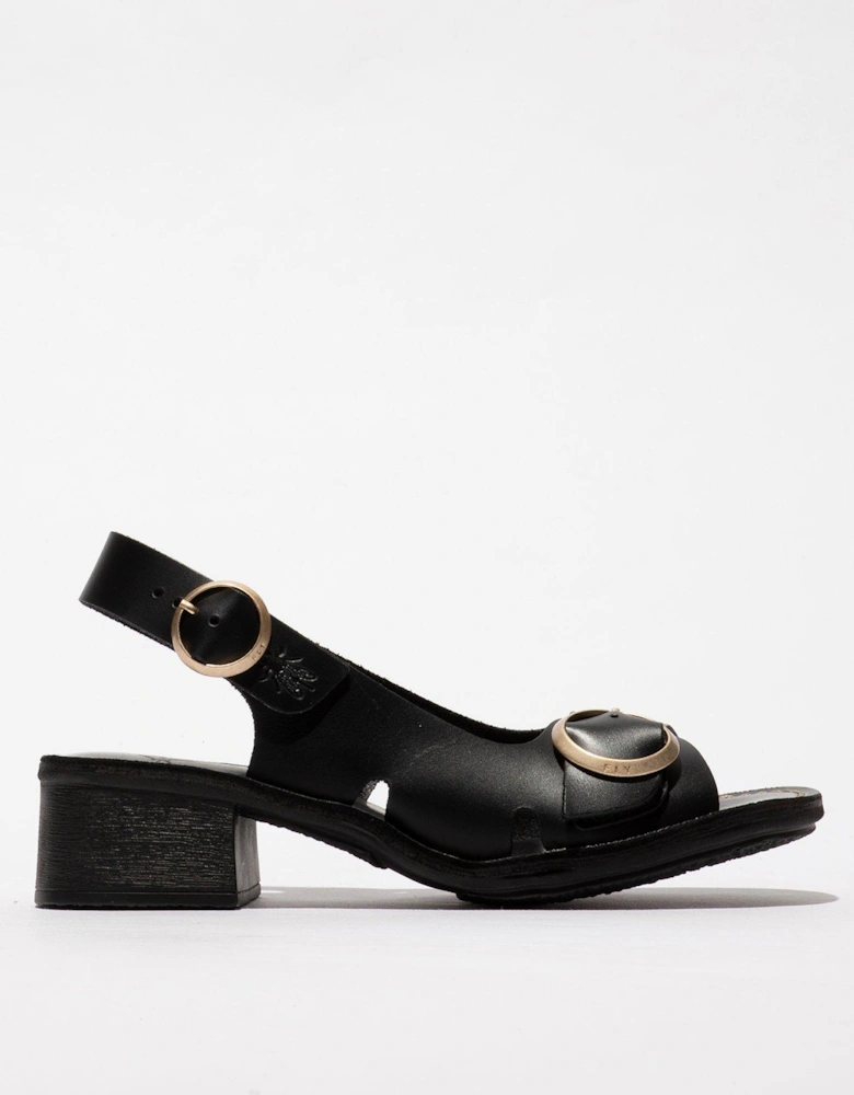 Edov Buckle Heeled Sandal - Black