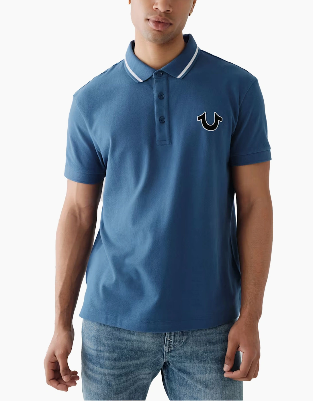 True Religion Men's Navy Polo Shirt Regular Fit Signature Horseshoe Pique Polo Shirts - Size: 36