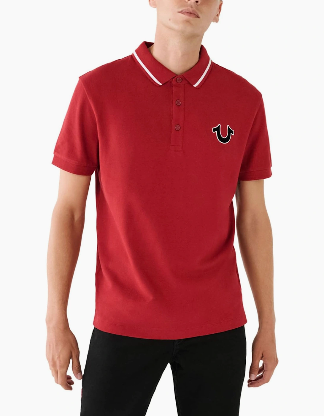 True Religion Men's Red Polo Shirt Regular Fit Signature Horseshoe Pique Polo Shirts - Size: 36