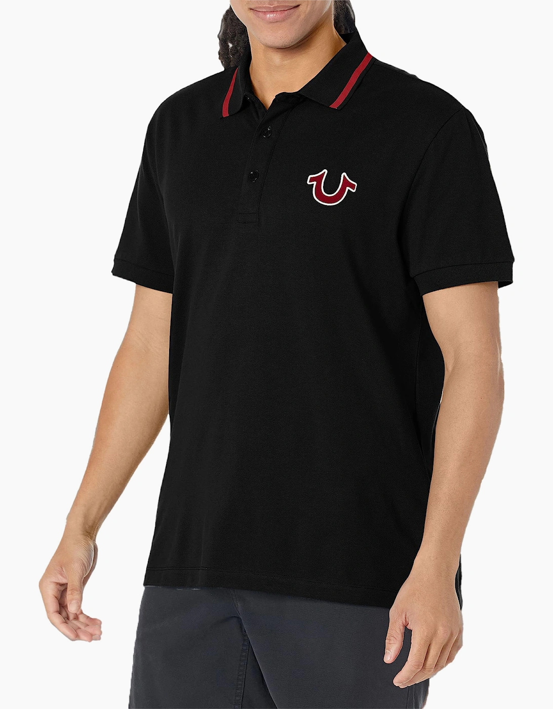 True Religion Men's Black Polo Shirt Regular Fit Signature Horseshoe Pique Polo Shirts - Size: 40