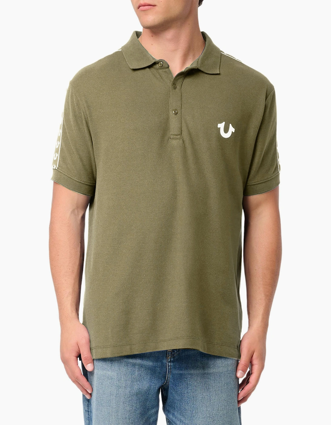 True Religion Men's True Religion Mens Polo Shirt Relaxed Fit SS Damask Velour Pique Polo Shirts - Green