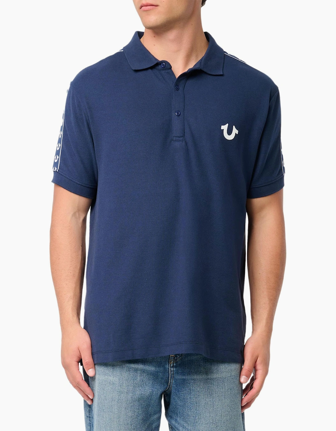 True Religion Men's True Religion Mens Polo Shirt Relaxed Fit SS Damask Velour Pique Polo Shirts - Navy