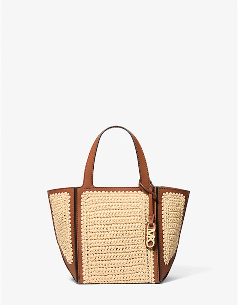 Jordi Small Hand-Crocheted Straw and Leather Tote Bag