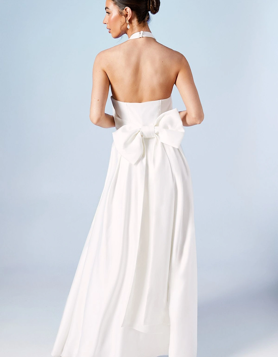 Structured Satin Halterneck Bow Back Wedding Dress