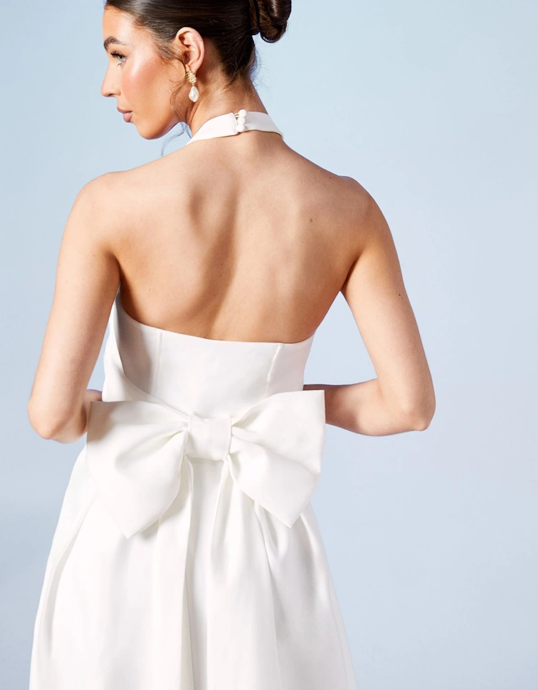 Structured Satin Halterneck Bow Back Wedding Dress