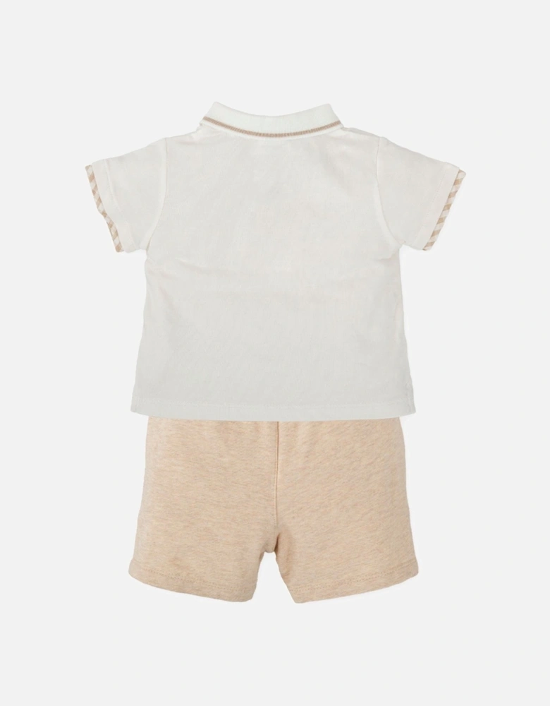 Boys Beige Gingham Polo Short Set