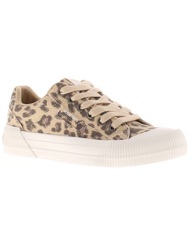 Womens Pumps Canvas Plimsolls Cheery Lace Up tan leopard UK Size