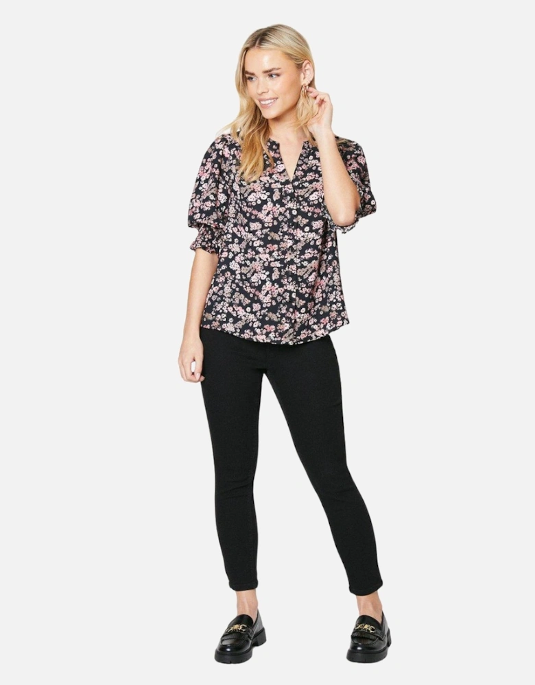 Womens/Ladies Floral Overhead Petite Half-Sleeved Blouse