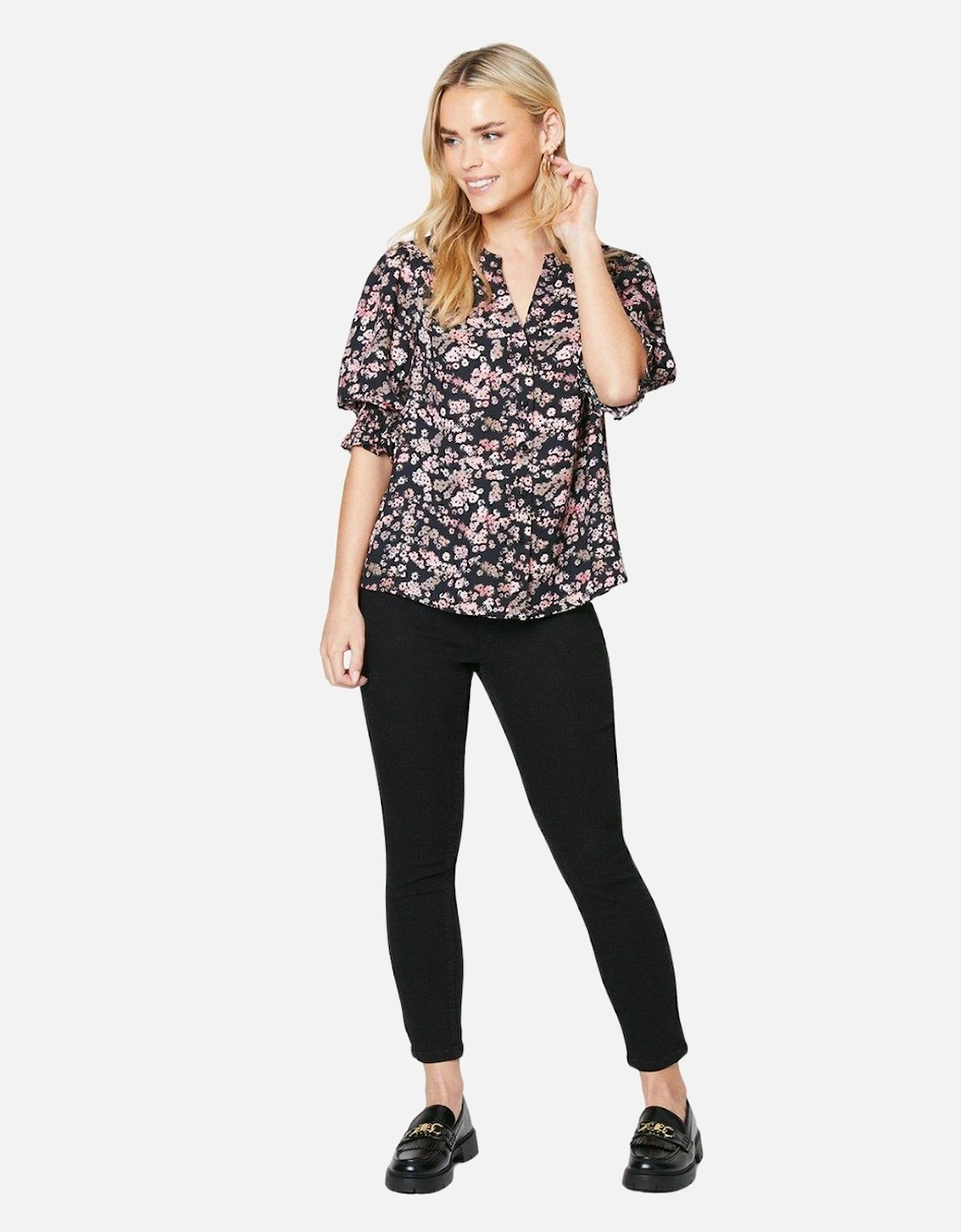 Womens/Ladies Floral Overhead Petite Half-Sleeved Blouse