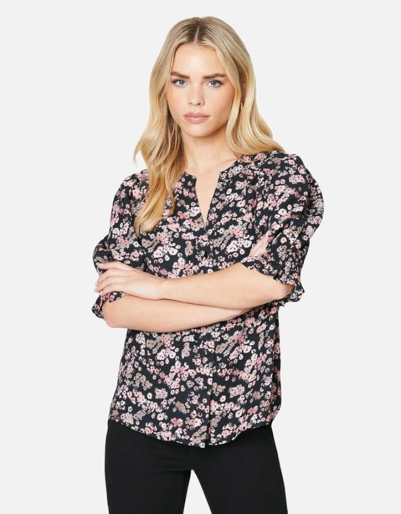 Womens/Ladies Floral Overhead Petite Half-Sleeved Blouse