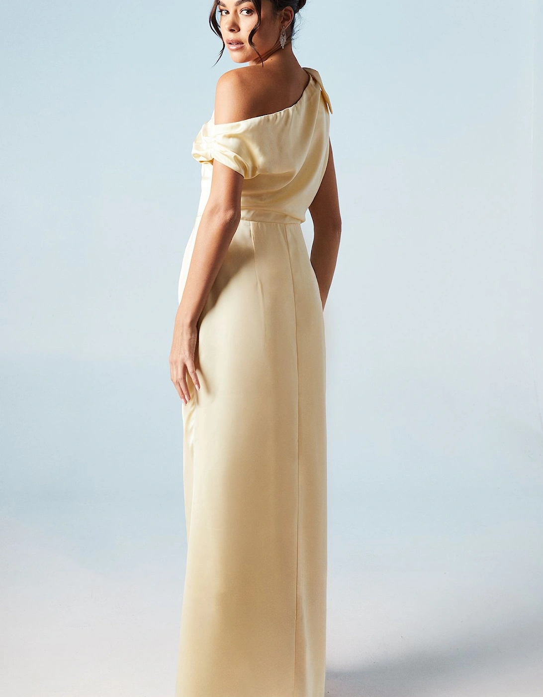 Fallen Shoulder Bow Detail Bridesmaids Maxi Dress