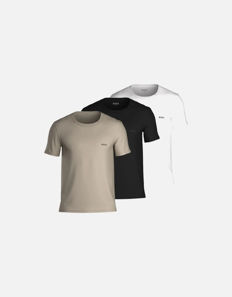 3-Pack Crew-Neck T-Shirts, Black/White/Beige