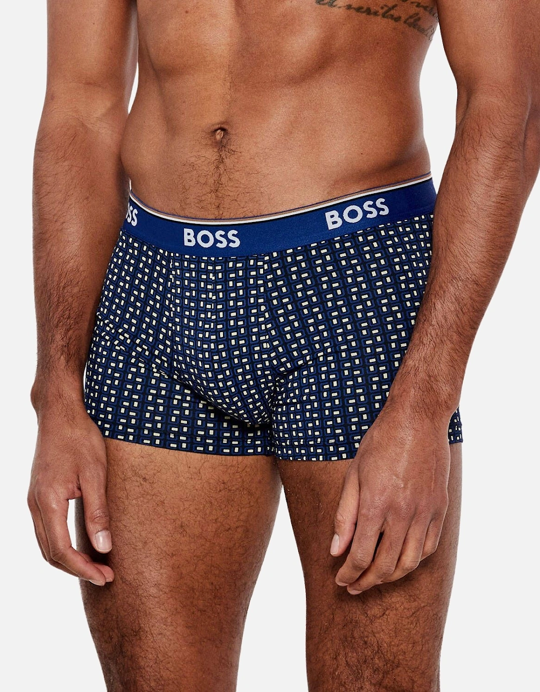 3-Pack Power Logo Geo Print Boxer Trunks, Blue/Navy