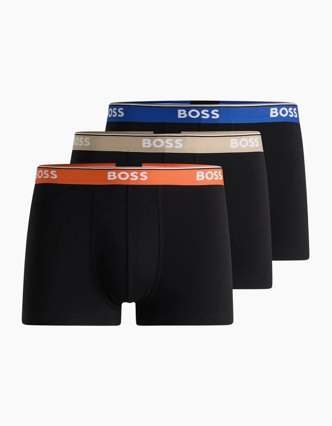 Hugo Boss Men's Black 3-Pack Power Logo Boxer Trunks, W/ Blue/Beige/Orange  32/30/31 S