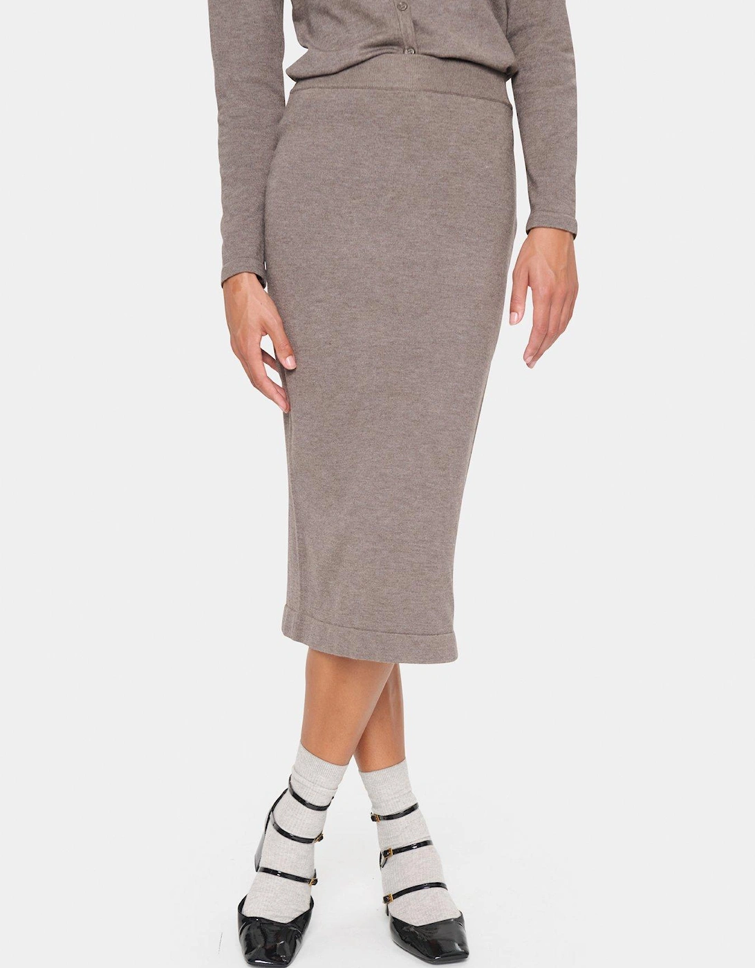 Mila Knitted Pencil Skirt - Brown, 2 of 1