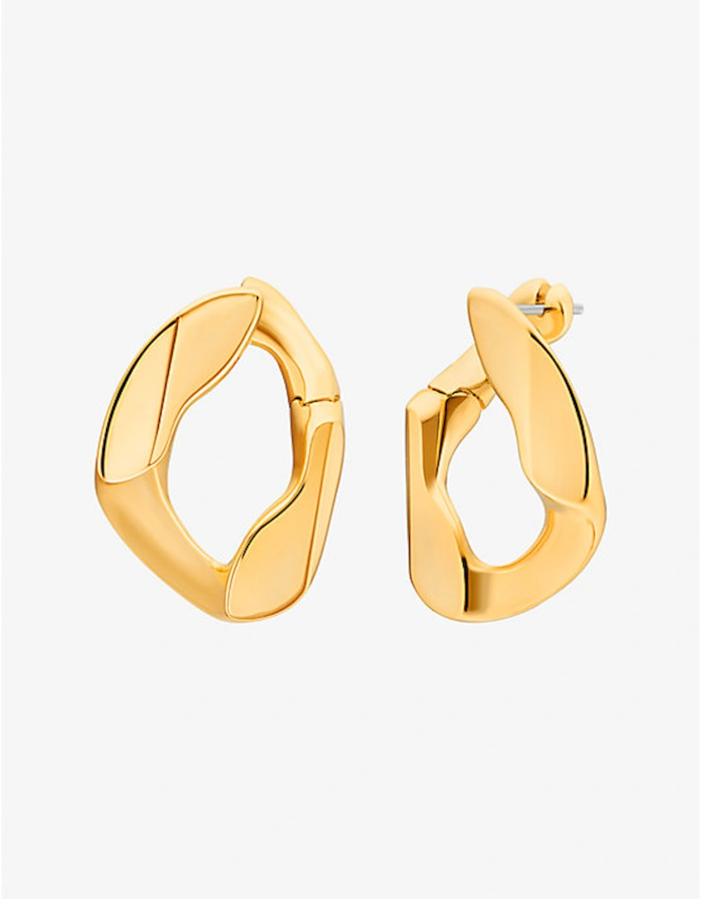 Precious Metal-Plated Brass Curb Link Hoop Earrings