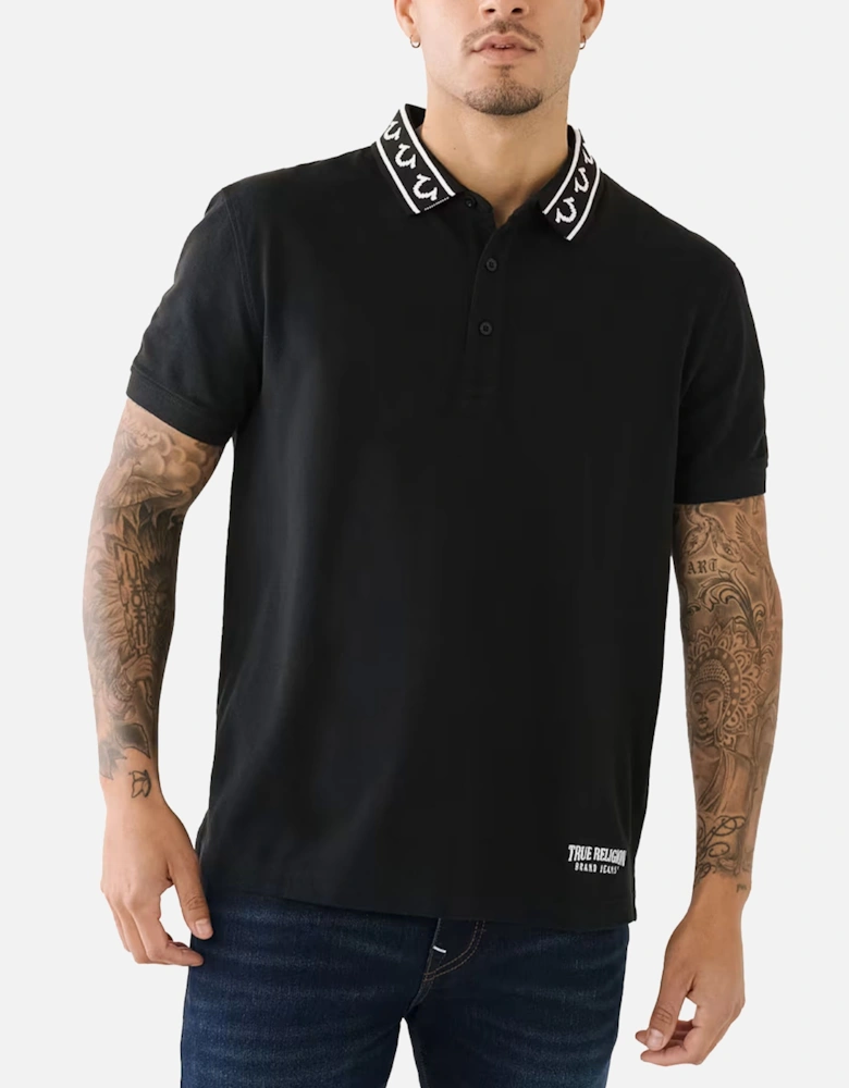 Mens Polo Shirt Relaxed Fit Branded Collar SS Pique Polo Shirts