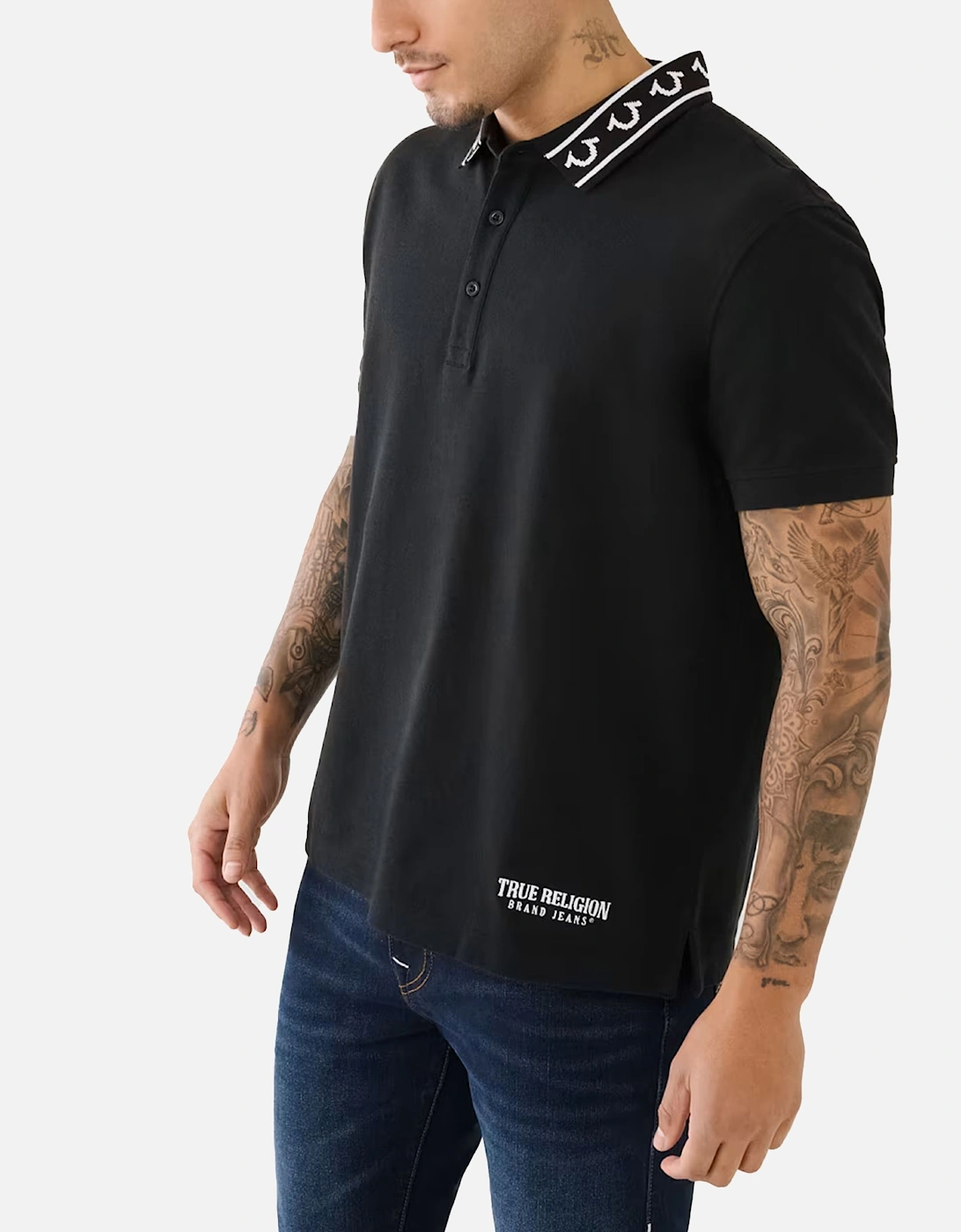 Mens Polo Shirt Relaxed Fit Branded Collar SS Pique Polo Shirts