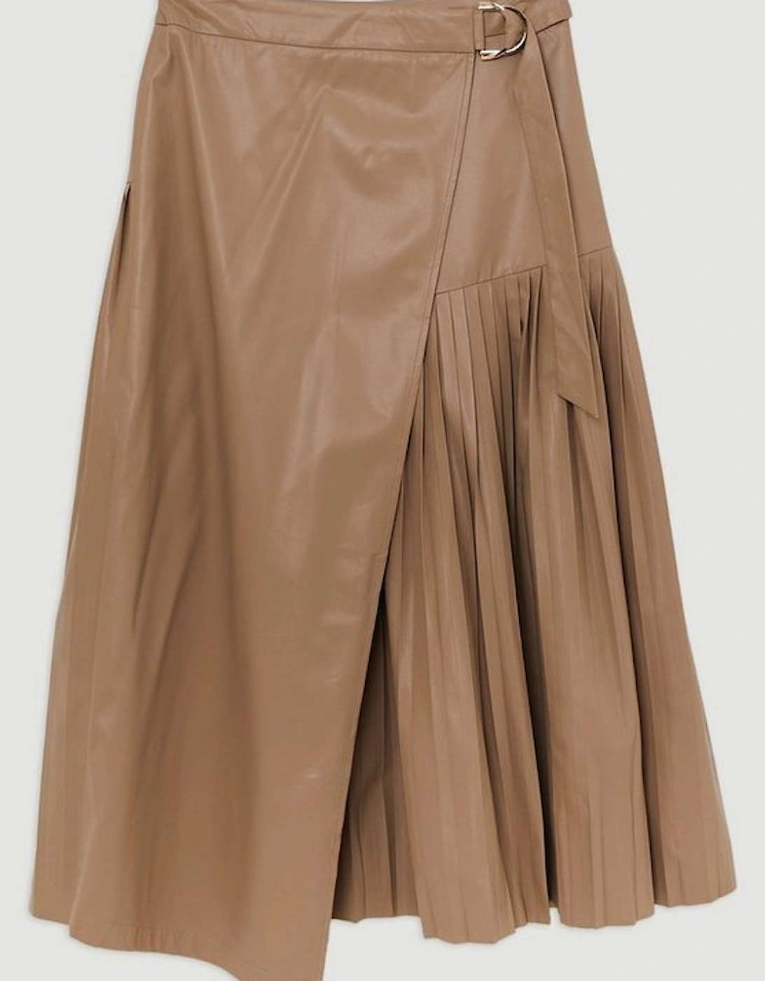 Faux Leather Pleated Panel Midi Skirt