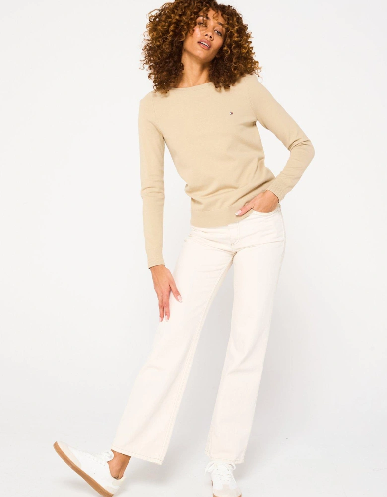 Mini Logo Boat Neck Jumper - Beige