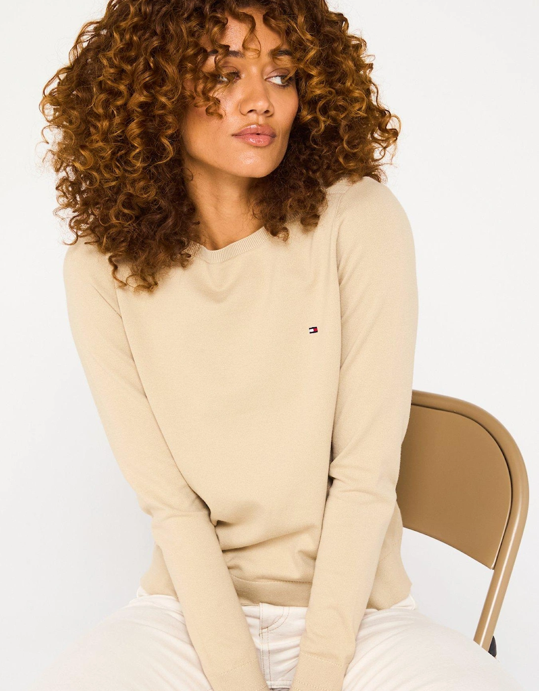 Mini Logo Boat Neck Jumper - Beige