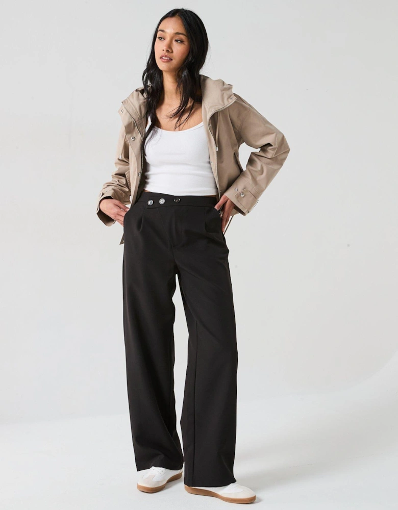 Tailored Asymmetric Button Trouser - Black