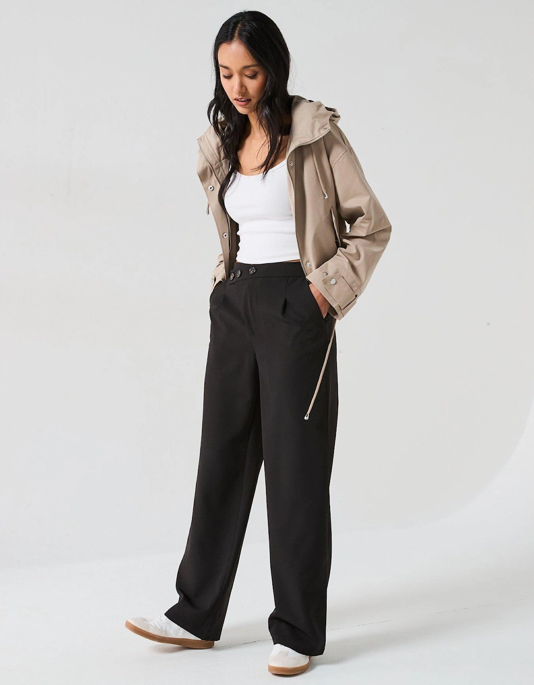 Tailored Asymmetric Button Trouser - Black