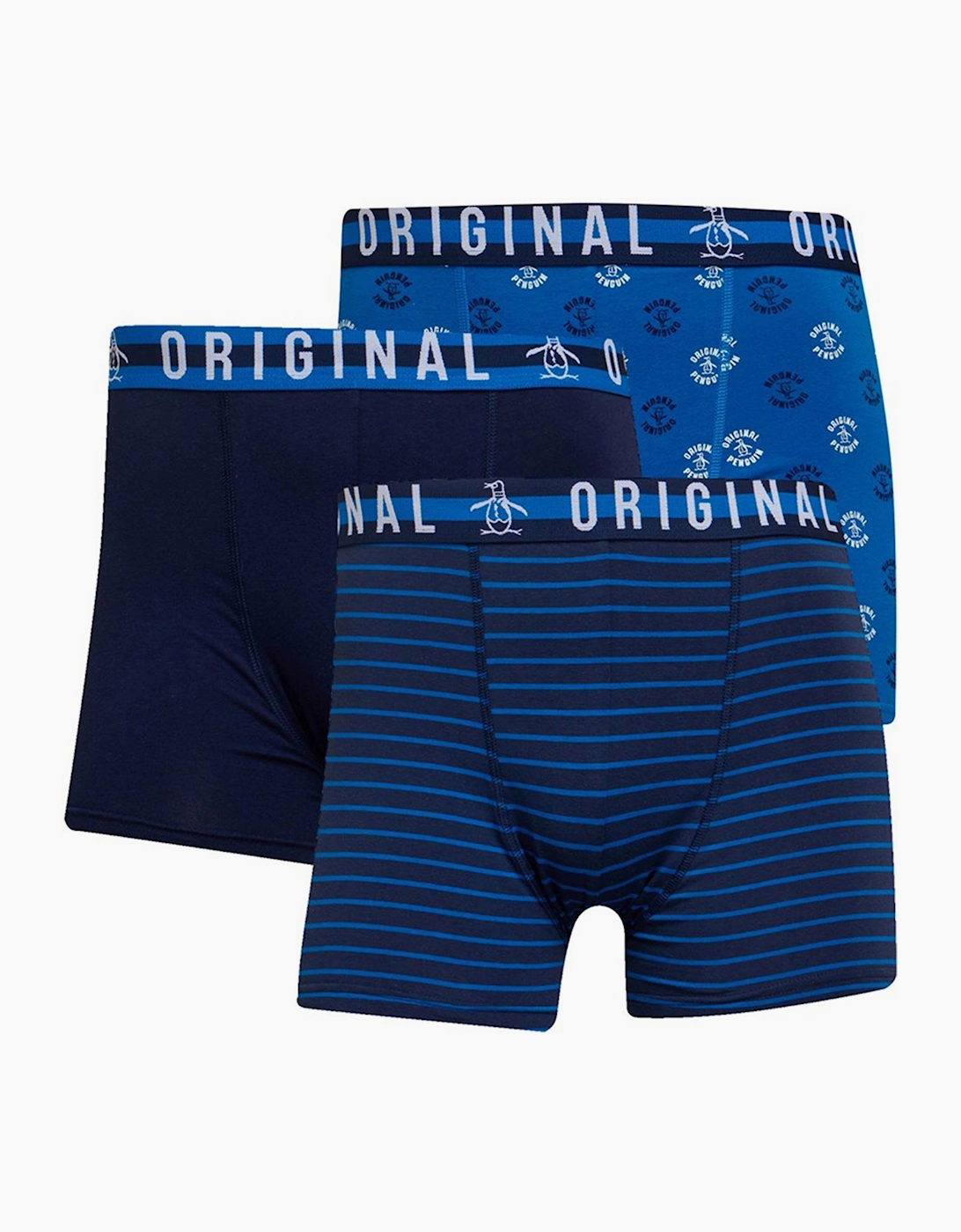 Original Penguin Men's Navy Trunks Assorted 3 Pack Boxer Stretch Soft Cotton Underwear - Size: 32/30/31