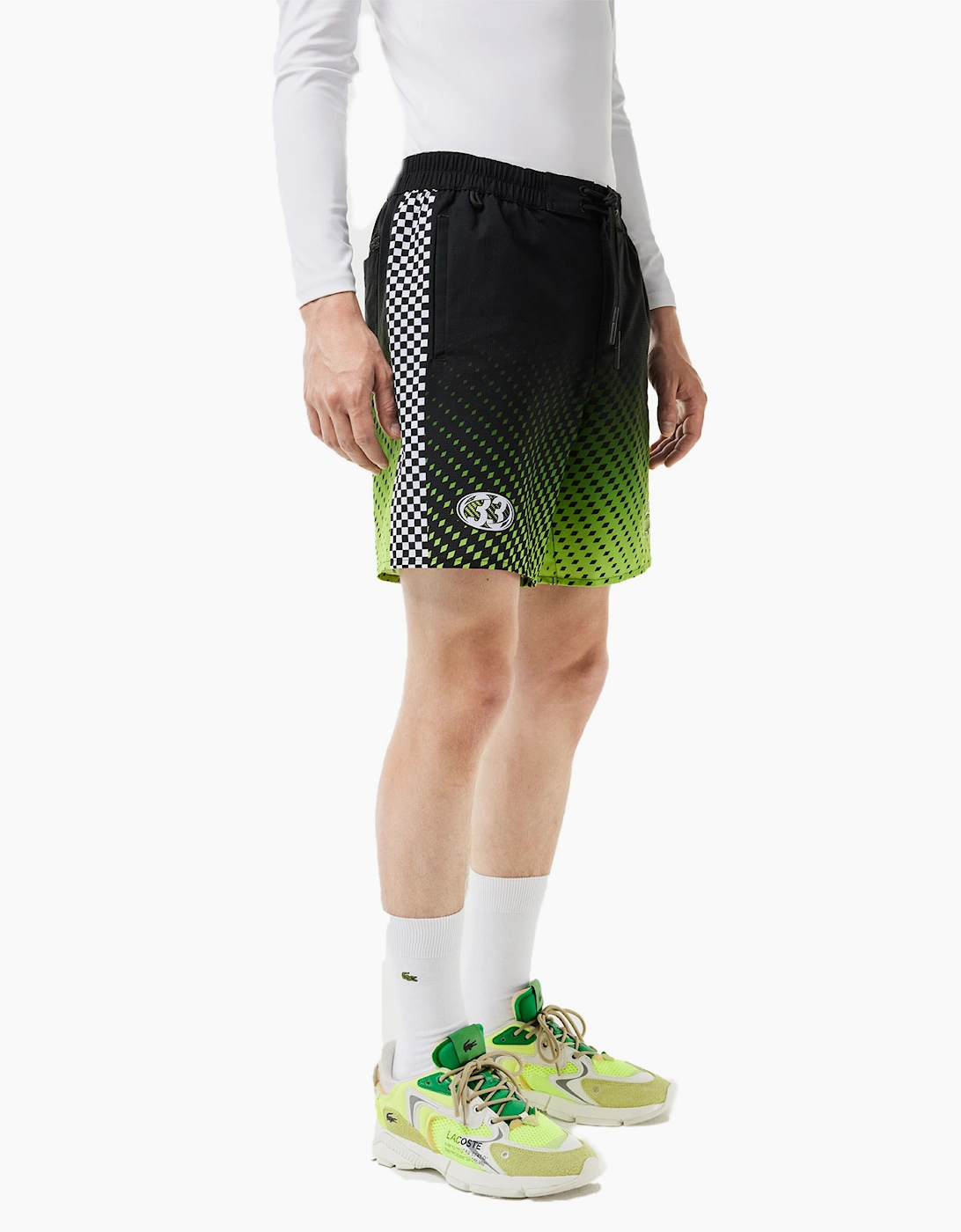 Men's Lacoste Mens Shorts MH5643 Swimwear Summer Quick Dry Beach Shorts Sportswear - Black And Green - Size: 35/34/32