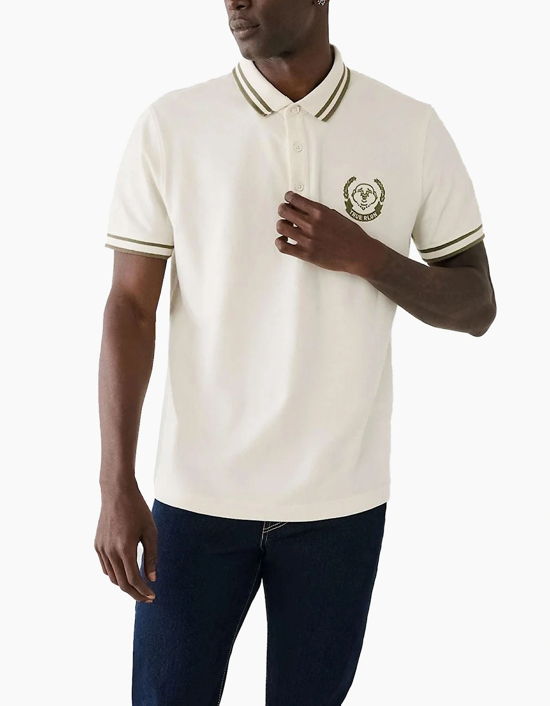 True Religion Men's True Religion Mens Polo Shirt Relaxed Fit Laurel Buddah Face Pique Polo Shirts - Cream