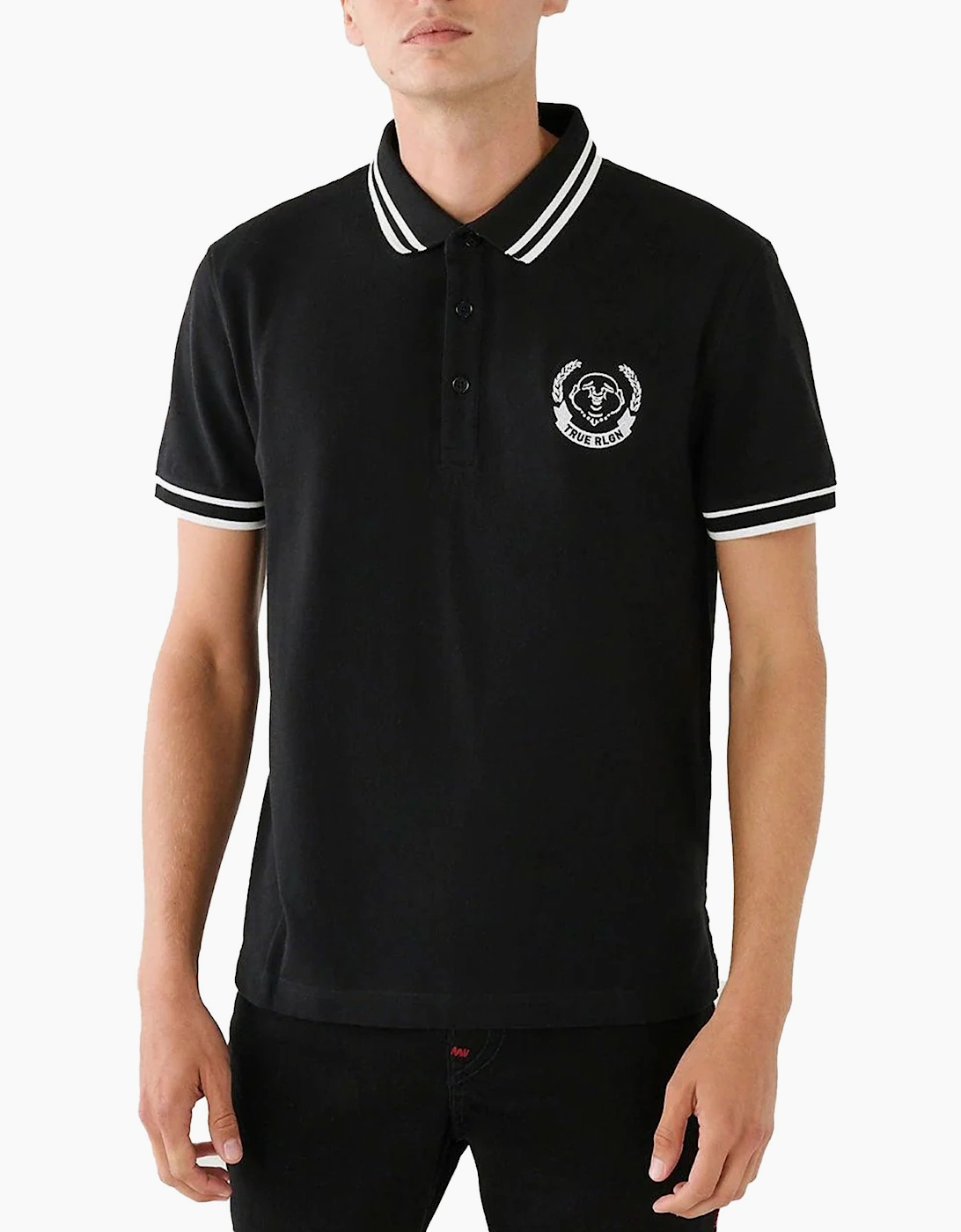 True Religion Men's True Religion Mens Polo Shirt Relaxed Fit Laurel Buddah Face Pique Polo Shirts - Black