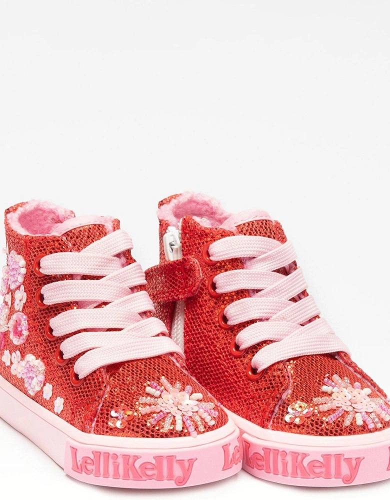 Toddler Dafne B Embellished Faux Fur Lined High Top - Red