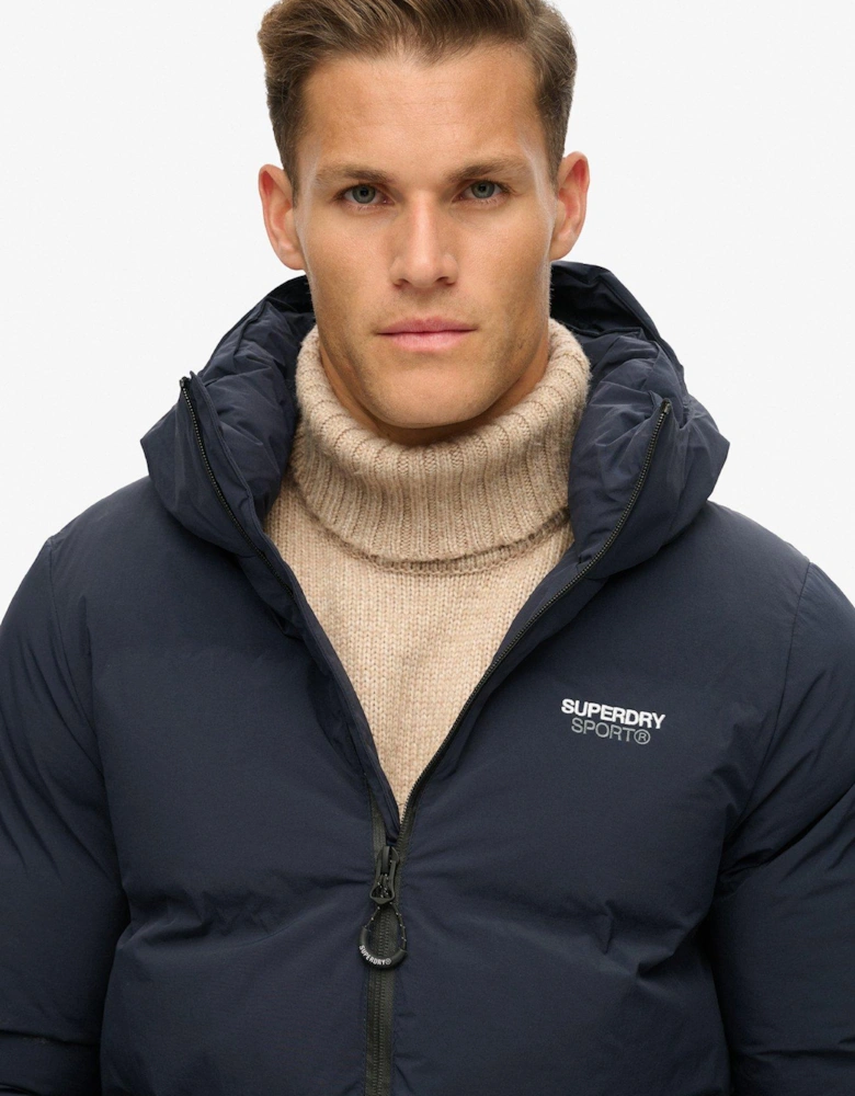 Code Hooded Boxy Padded Jacket - Navy