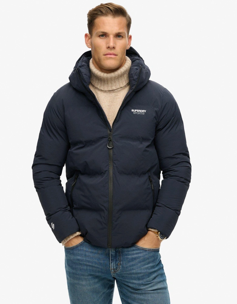 Code Hooded Boxy Padded Jacket - Navy