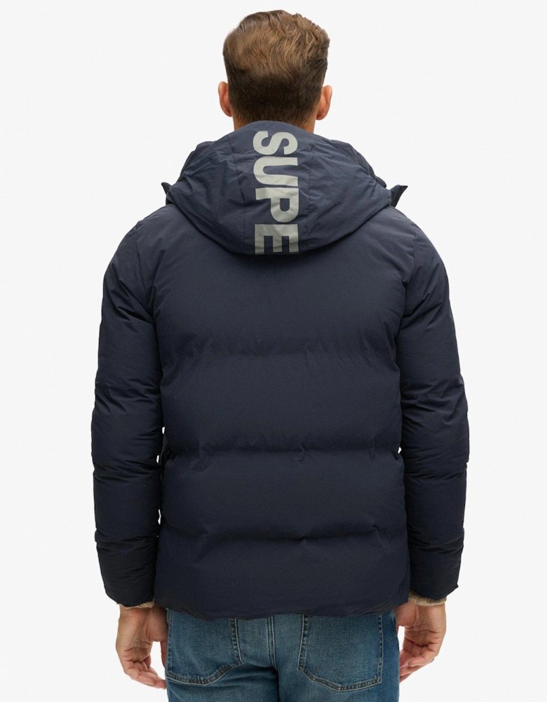 Code Hooded Boxy Padded Jacket - Navy