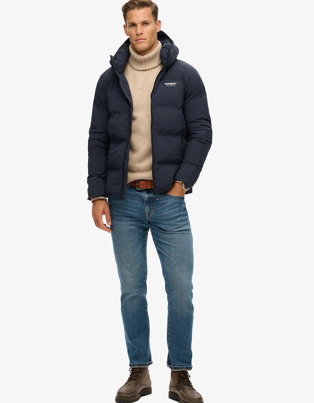 Code Hooded Boxy Padded Jacket - Navy