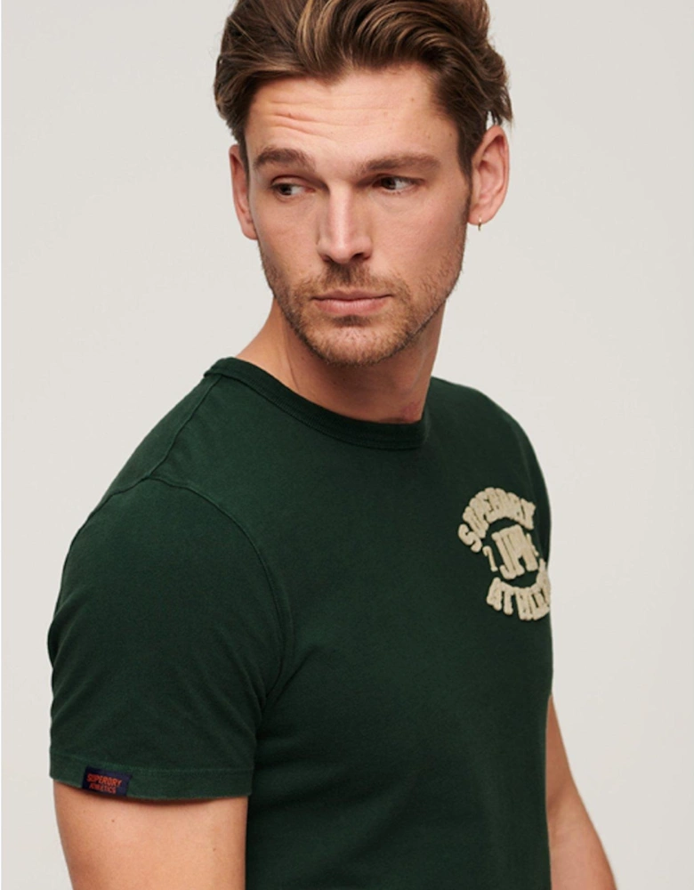 Vintage Athletic Chest Short Sleeve T-Shirt - Dark Green