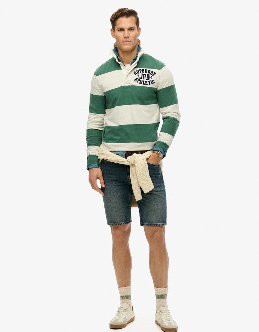 Men's Vintage Athletic Rugby Shirt Green Stripe