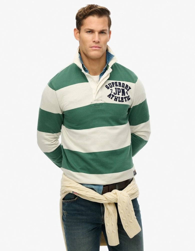 Men's Vintage Athletic Rugby Shirt Green Stripe