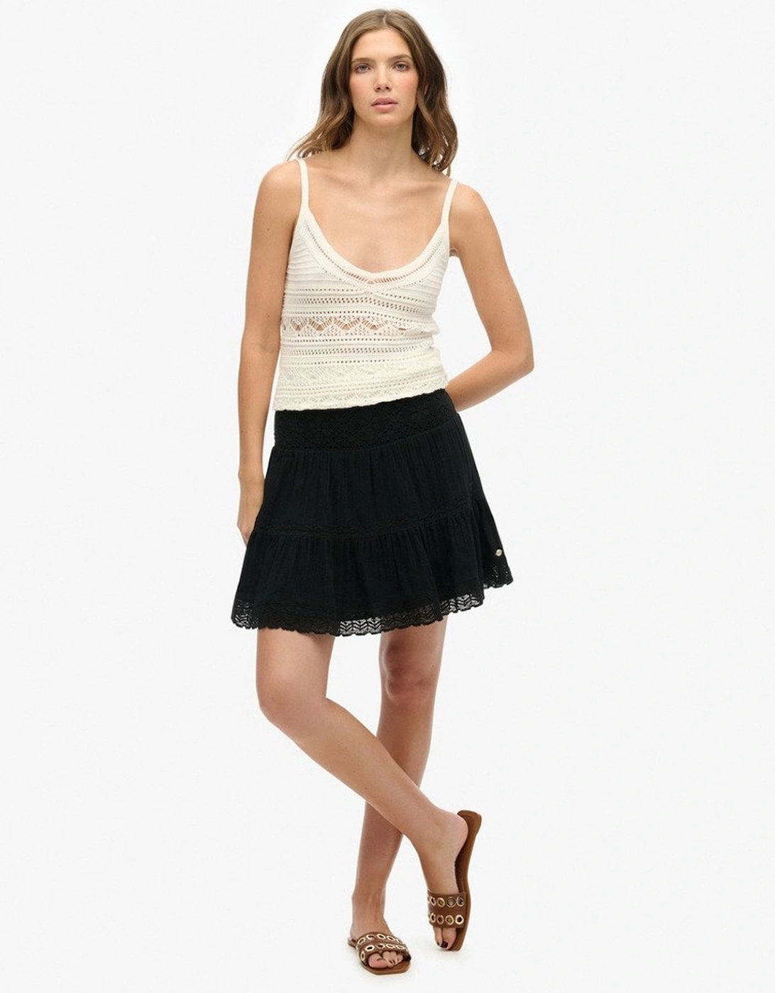 Women's Ibiza Lace Mix Mini Skirt Black