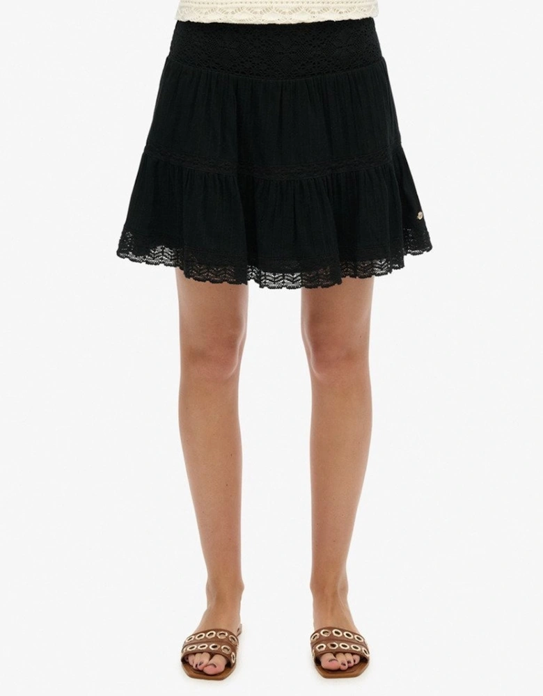 Women's Ibiza Lace Mix Mini Skirt Black