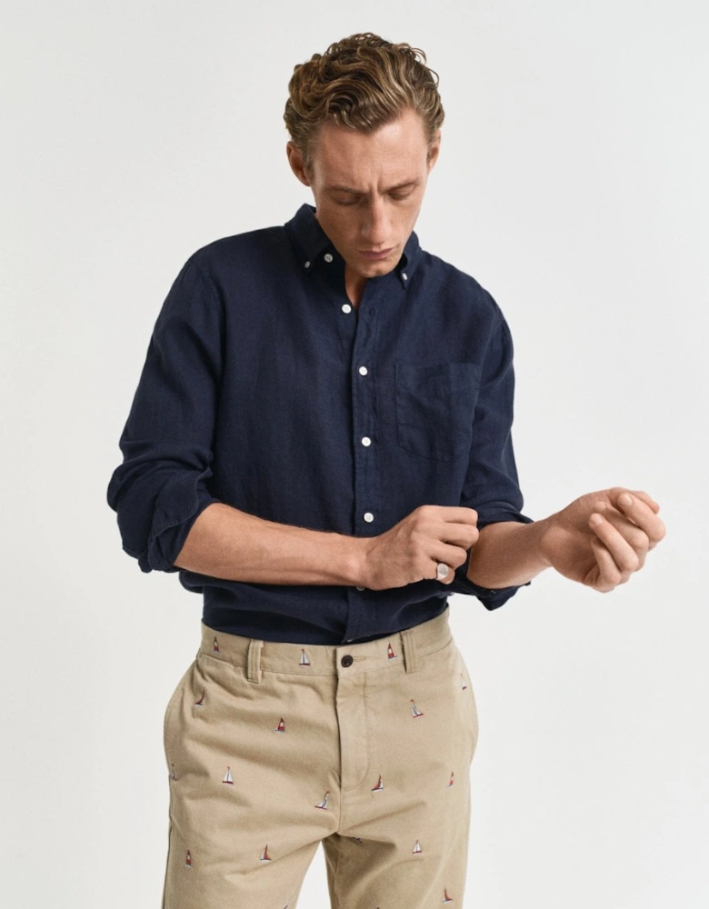 Mens Regular Garment Dyed Linen Shirt