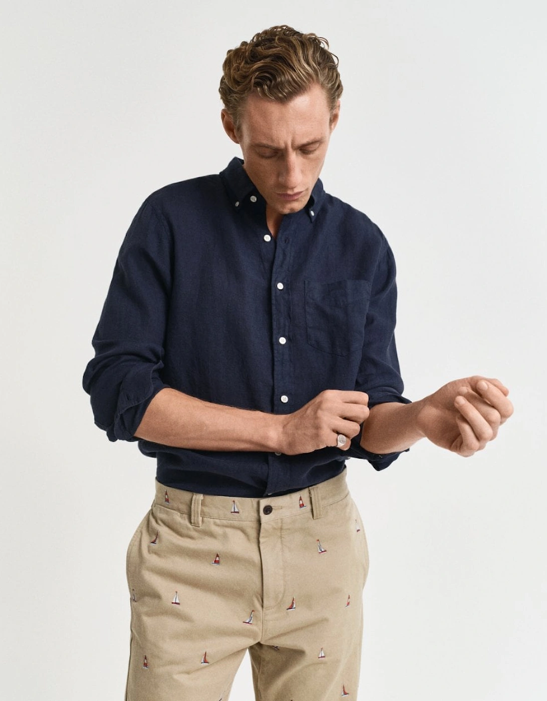 Mens Regular Garment Dyed Linen Shirt, 5 of 4