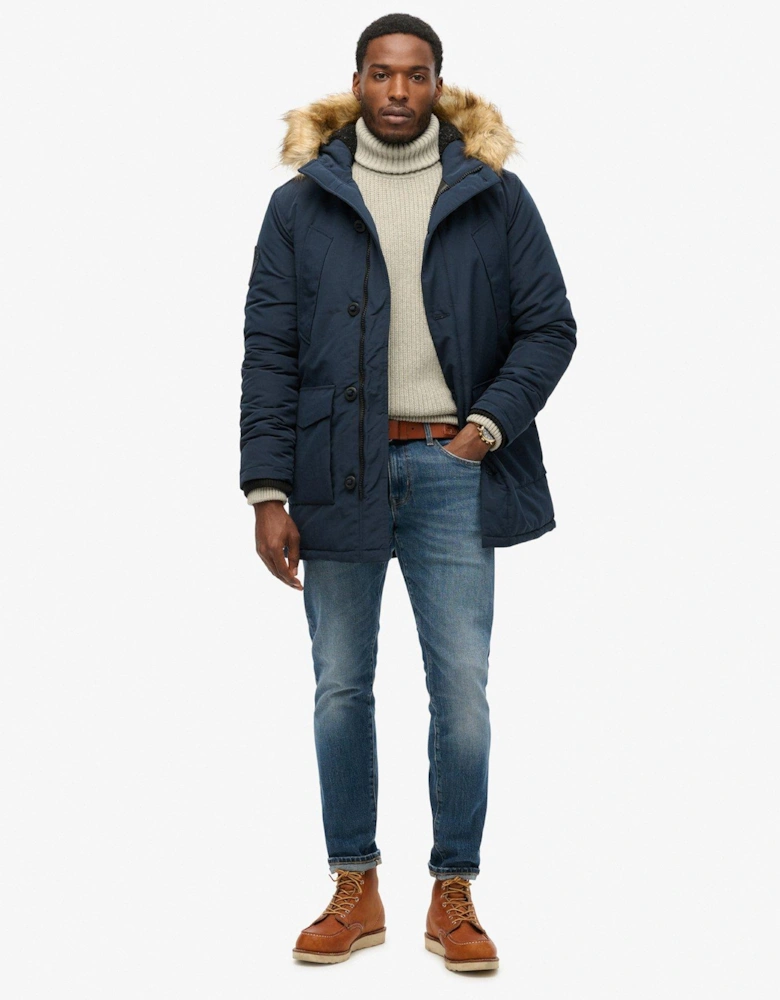 Everest Faux Fur Parka Jacket - Navy