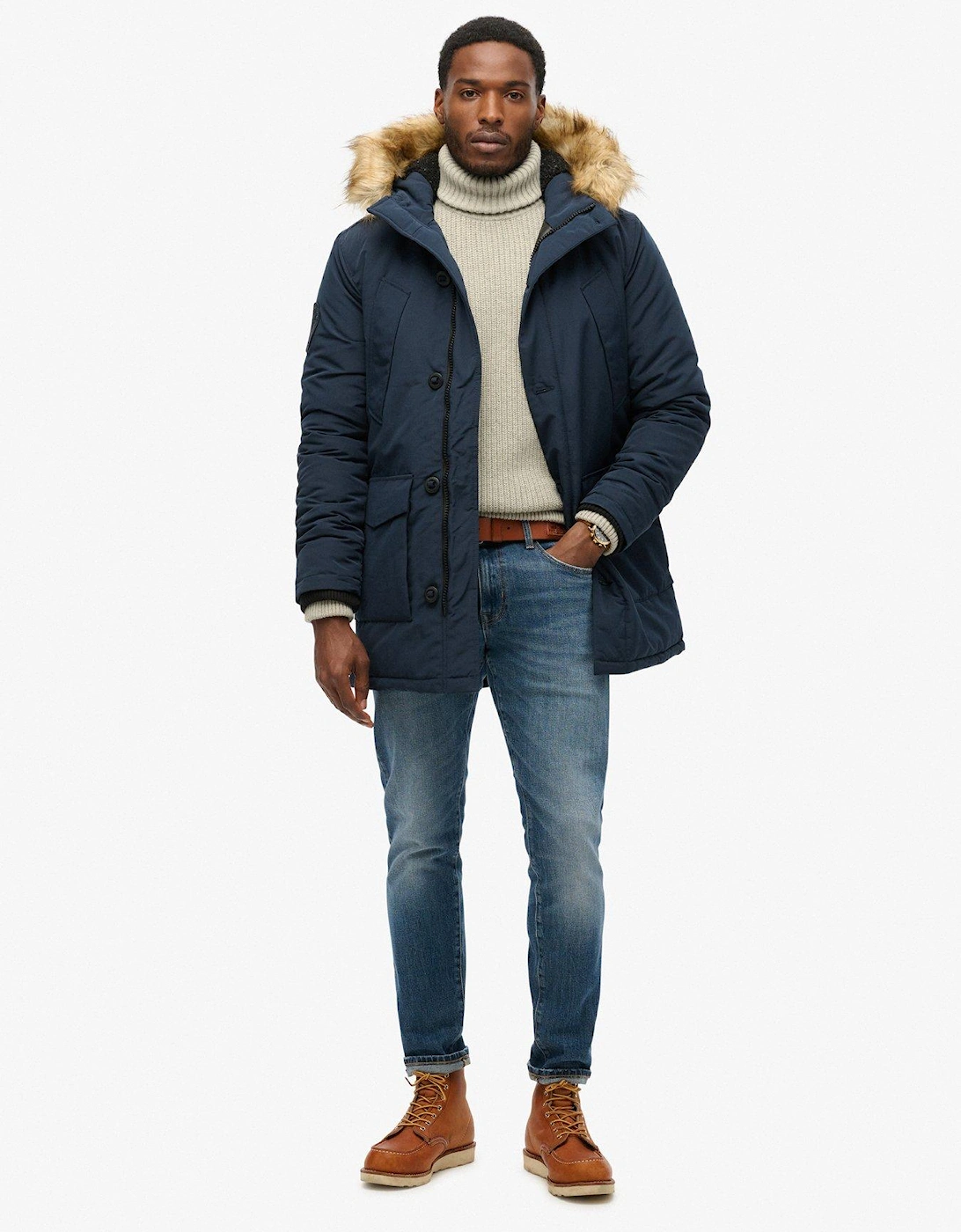 Everest Faux Fur Parka Jacket - Navy