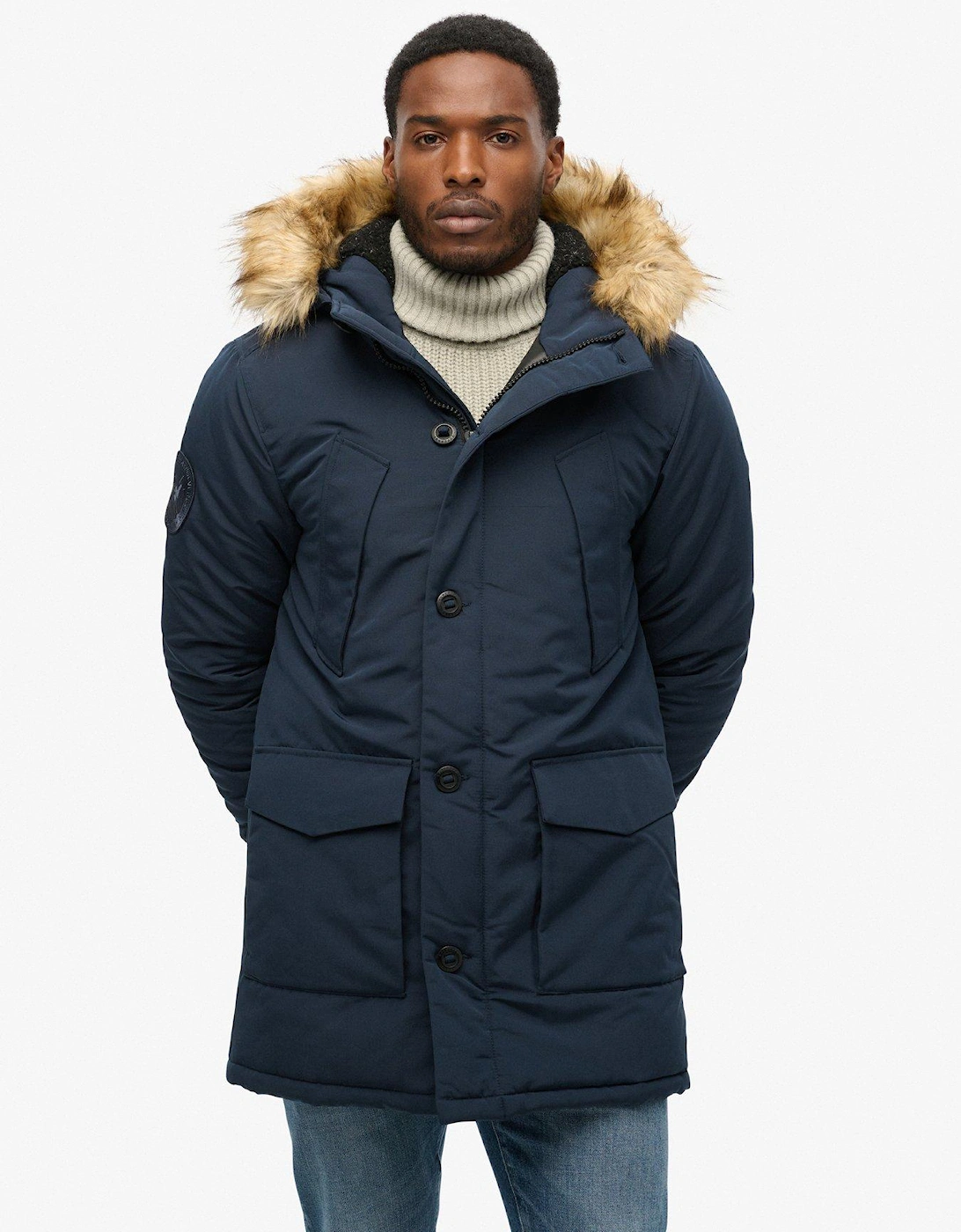 Everest Faux Fur Parka Jacket - Navy