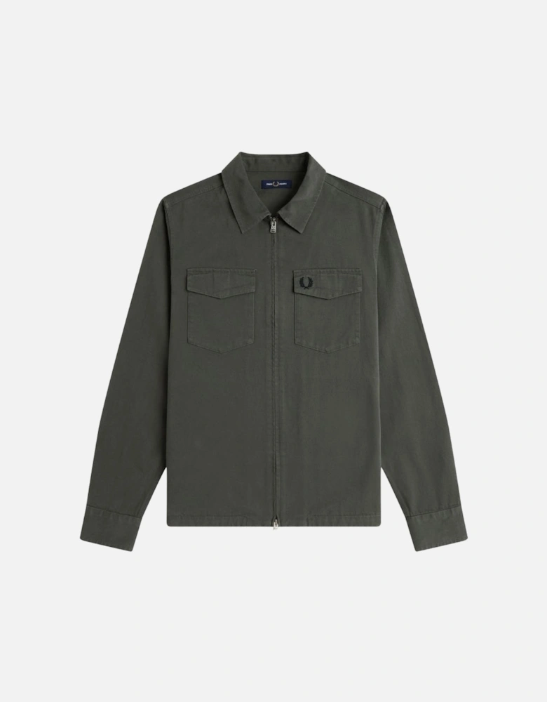 Twill Zip Through Overshirt - Field Green