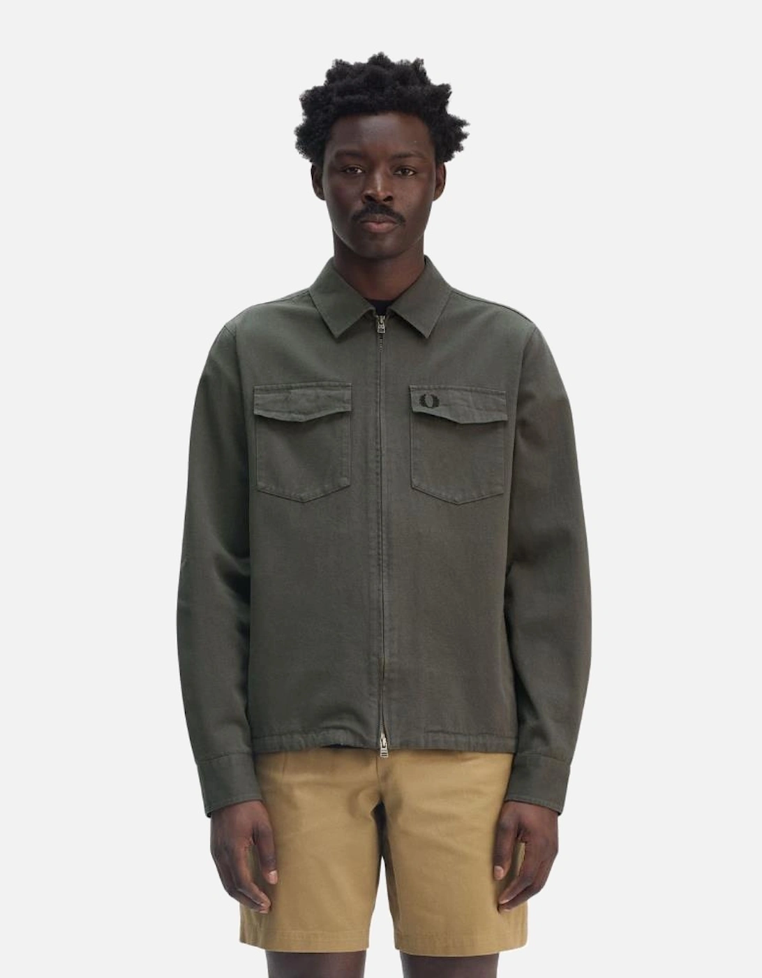 Twill Zip Through Overshirt - Field Green