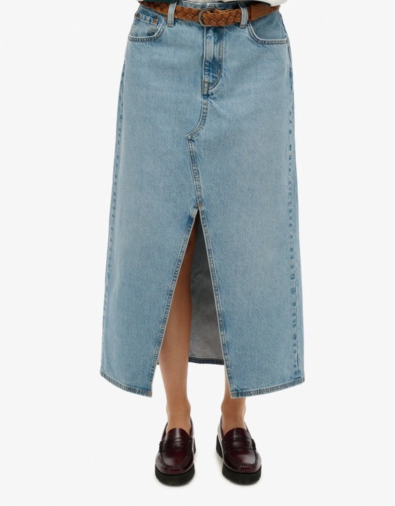 Women's Denim Split Maxi Skirt Beach Blue